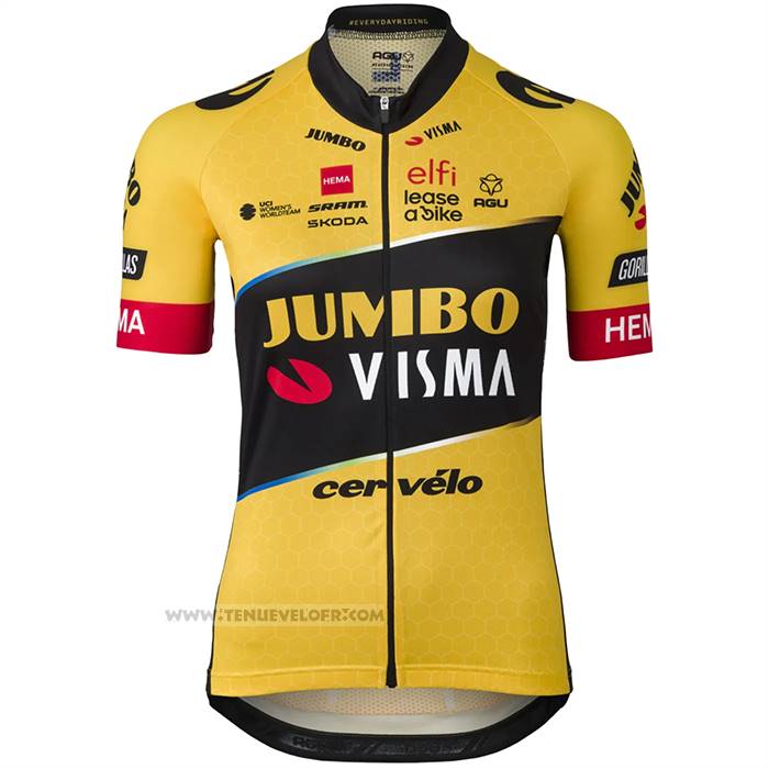 2023 Maillot Cyclisme Jumbo Visma Jaune Noir Manches Courtes Et Cuissard